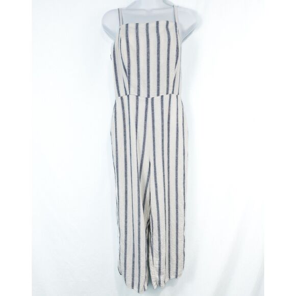 Old Navy Striped Linen Blend Cami Jumpsuit Womens Medium Off White Blue Nautical - Picture 1 of 16